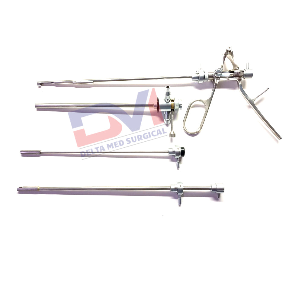 Complete Delta Med Surgical Stone Punch Set with serrated jaws, sheath, and bridge for bladder stone removal