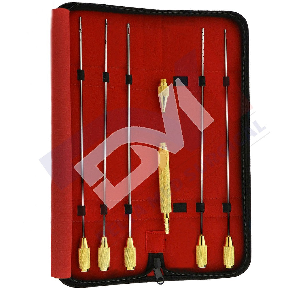 Liposuction Cannulas Set Of 5 Pieces With Handle And Adapter Delta Med Surgical