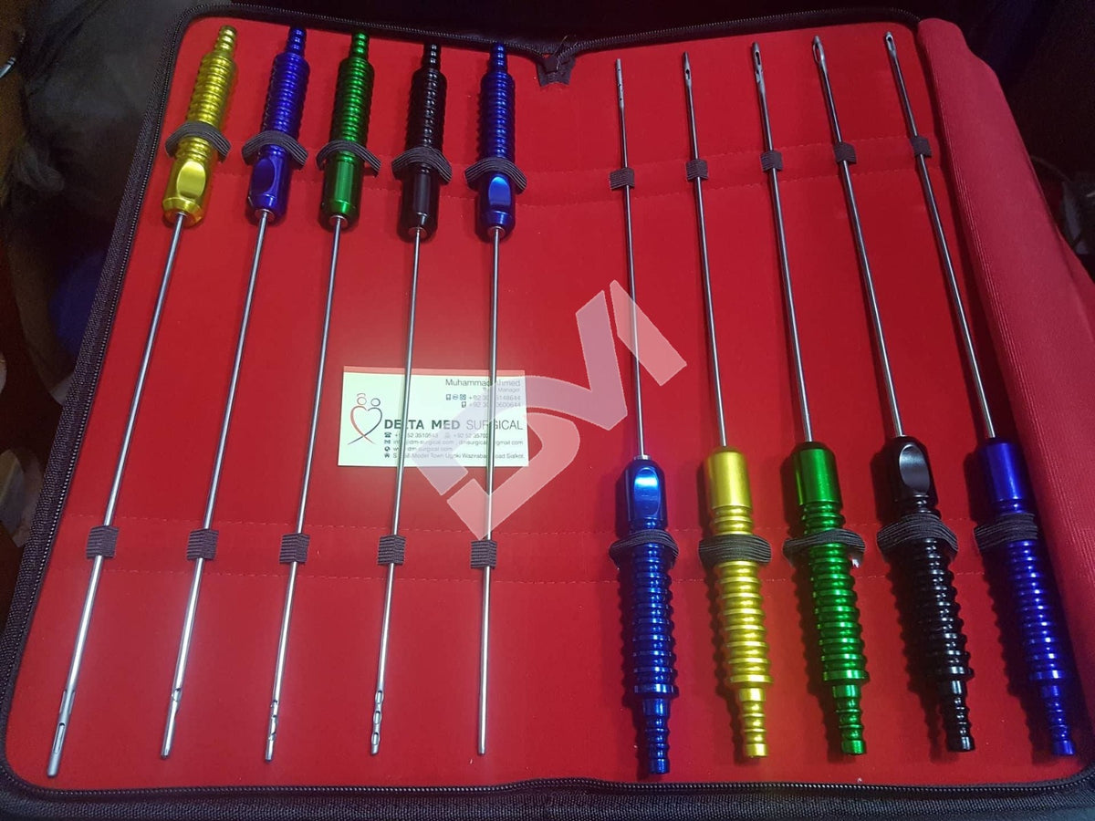 Liposuction Cannula Set Of 10 Pieces Fixed Handle