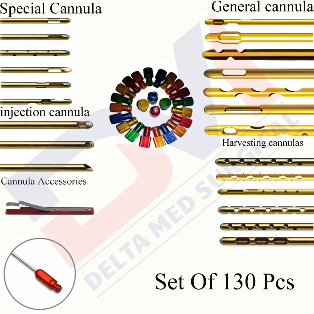 Liposuction Cannulas Set Of ( 130 Pcs Cannulas With Different Type & Size And 5pcs Stop Lock For Syringes