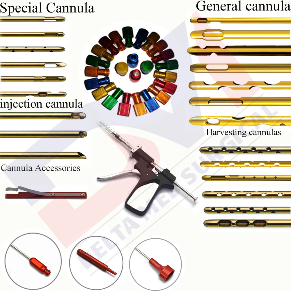 Fat Harvesting Liposuction Cannulas Set Of 270 Pcs Cannulas With Different Type & Size And Threaded Fitting Cannula , 60cc Toomey Cannulas, Fixed Handle Liposuction Cannula