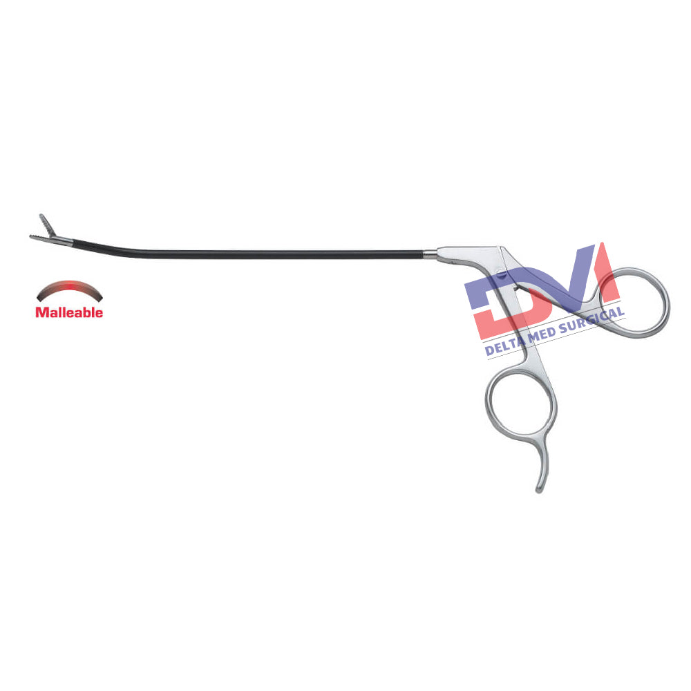 Delta Med Surgical Daniel Endoforehead Grasping Forceps showing the 15cm malleable shaft and right-curved grasping jaws