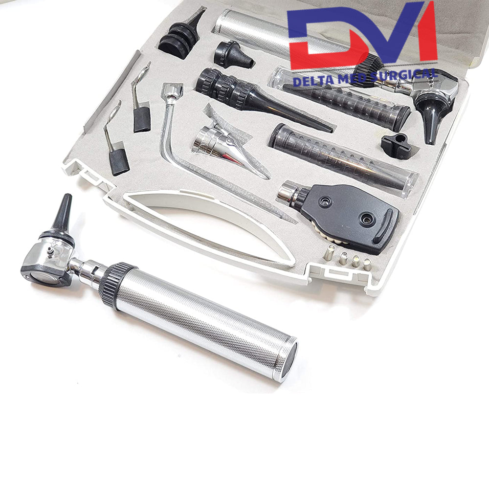 Complete Delta Med Surgical ENT Diagnostic Set in a black hard case featuring otoscope and ophthalmoscope heads