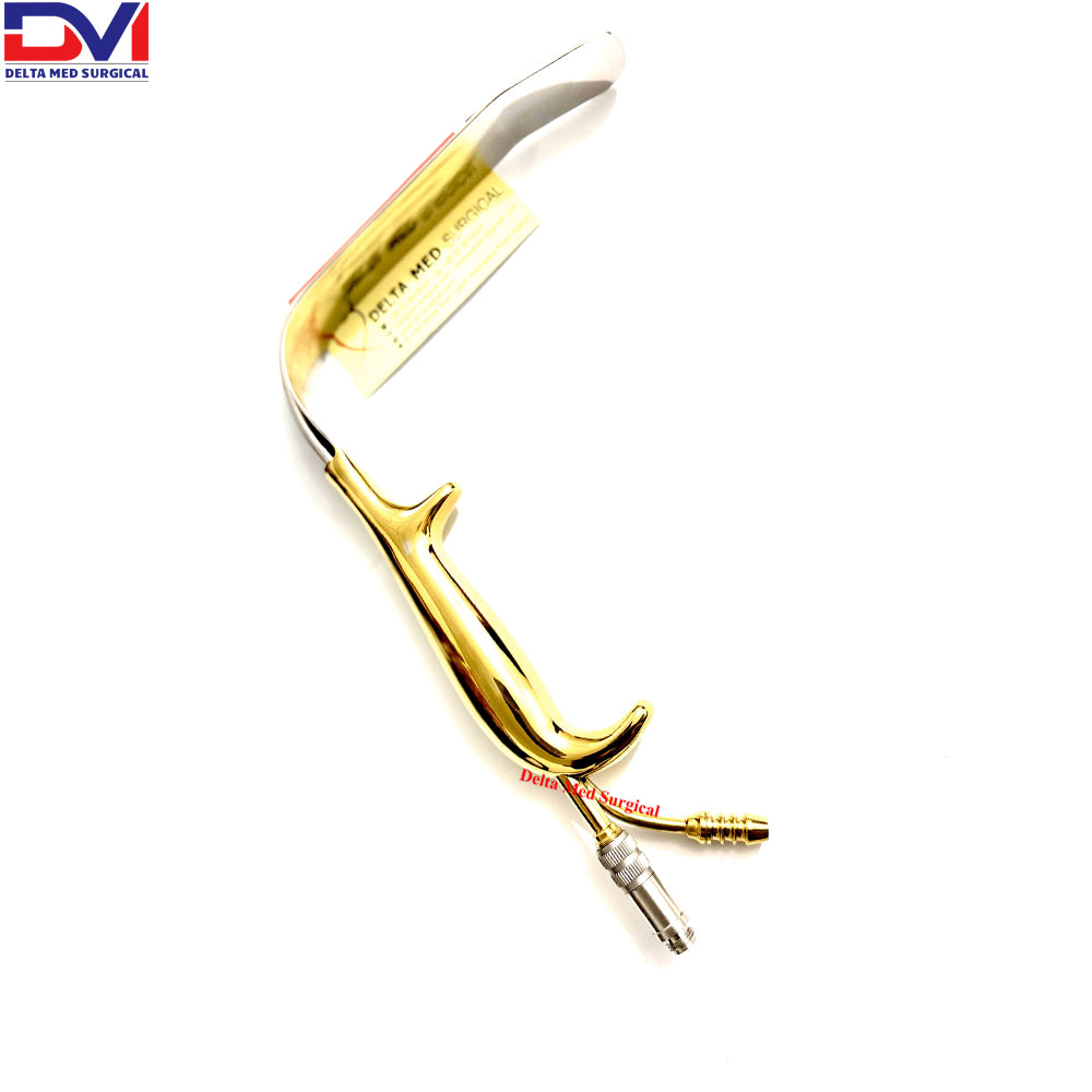 Delta Med Surgical Fiber Optic Breast Retractor featuring the integrated light port and serrated blade tip