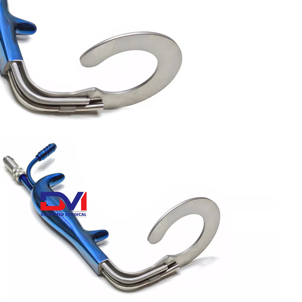 C-Circular Ring Retractor featuring the integrated fiber optic light port and suction tube connection