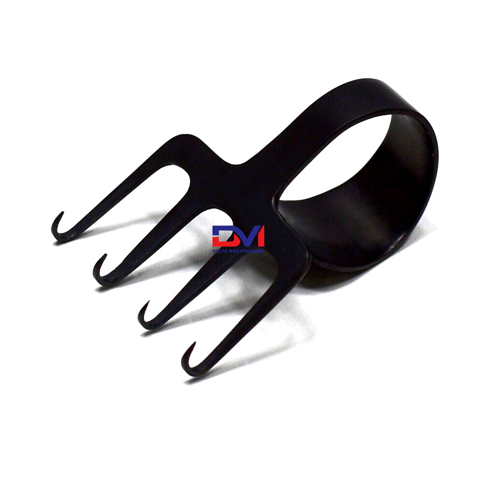 Delta Med Surgical Freeman Rake Retractor featuring a 38mm wide 4-prong head and a 5cm thumb ring handle for facelift plastic surgery