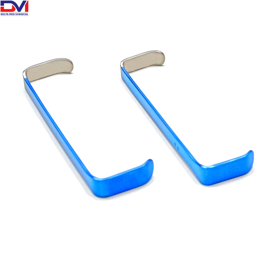 Delta Med Surgical Farabeuf Retractor Small 12cm Set of 2 in Blue Color featuring double-ended curved blade design for general and plastic surgery