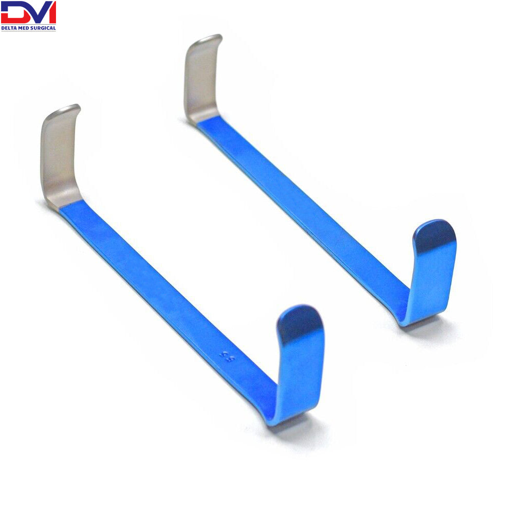 Delta Med Surgical Farabeuf Retractor Small 12cm Set of 2 in Blue Color featuring double-ended curved blade design for general and plastic surgery