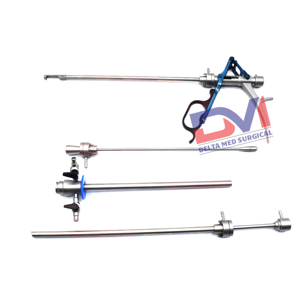 Complete Delta Med Surgical Urology Stone Punch Set showing the handle, sheath, and serrated crushing jaws