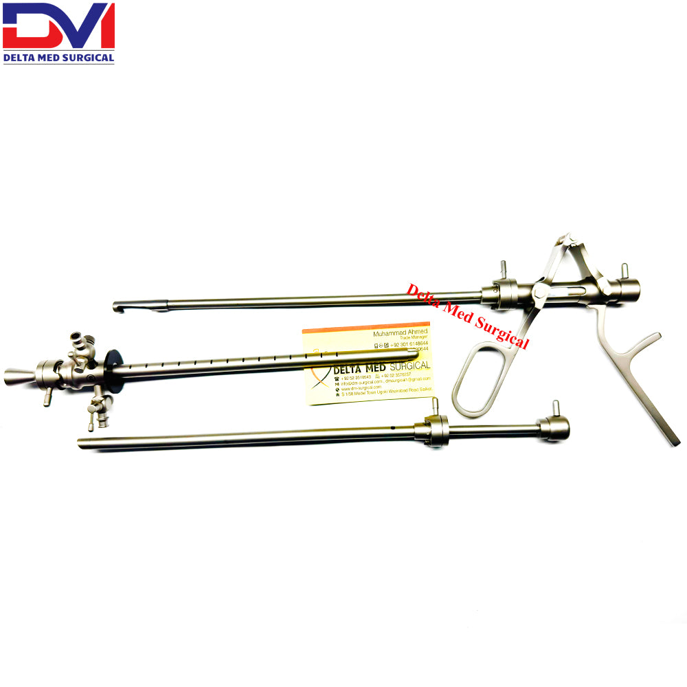 Complete Delta Med Surgical Stone Punch Set with serrated jaws, sheath, and bridge for bladder stone removal