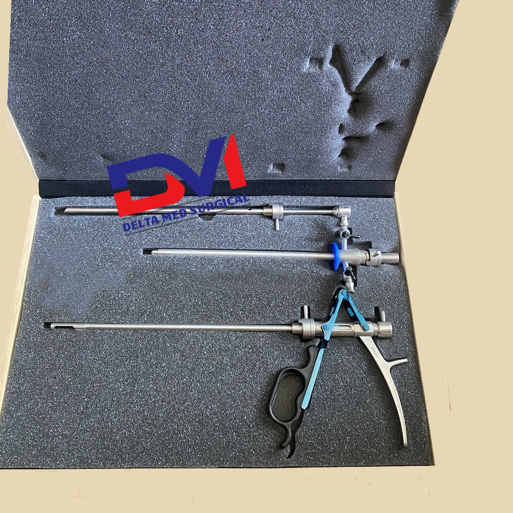 Complete Delta Med Surgical Urology Stone Punch Set showing the handle, sheath, and serrated crushing jaws