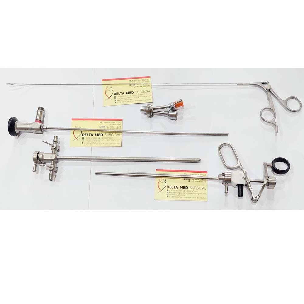 Complete Delta Med Surgical Cystoscope Set including HD telescope, multiple sheaths, and working bridge