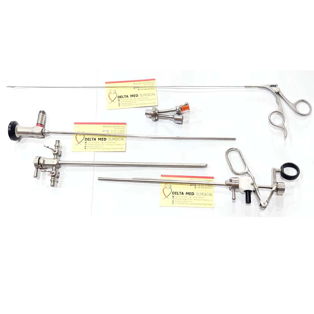 Complete Delta Med Surgical Cystoscope Set including HD telescope, multiple sheaths, and working bridge