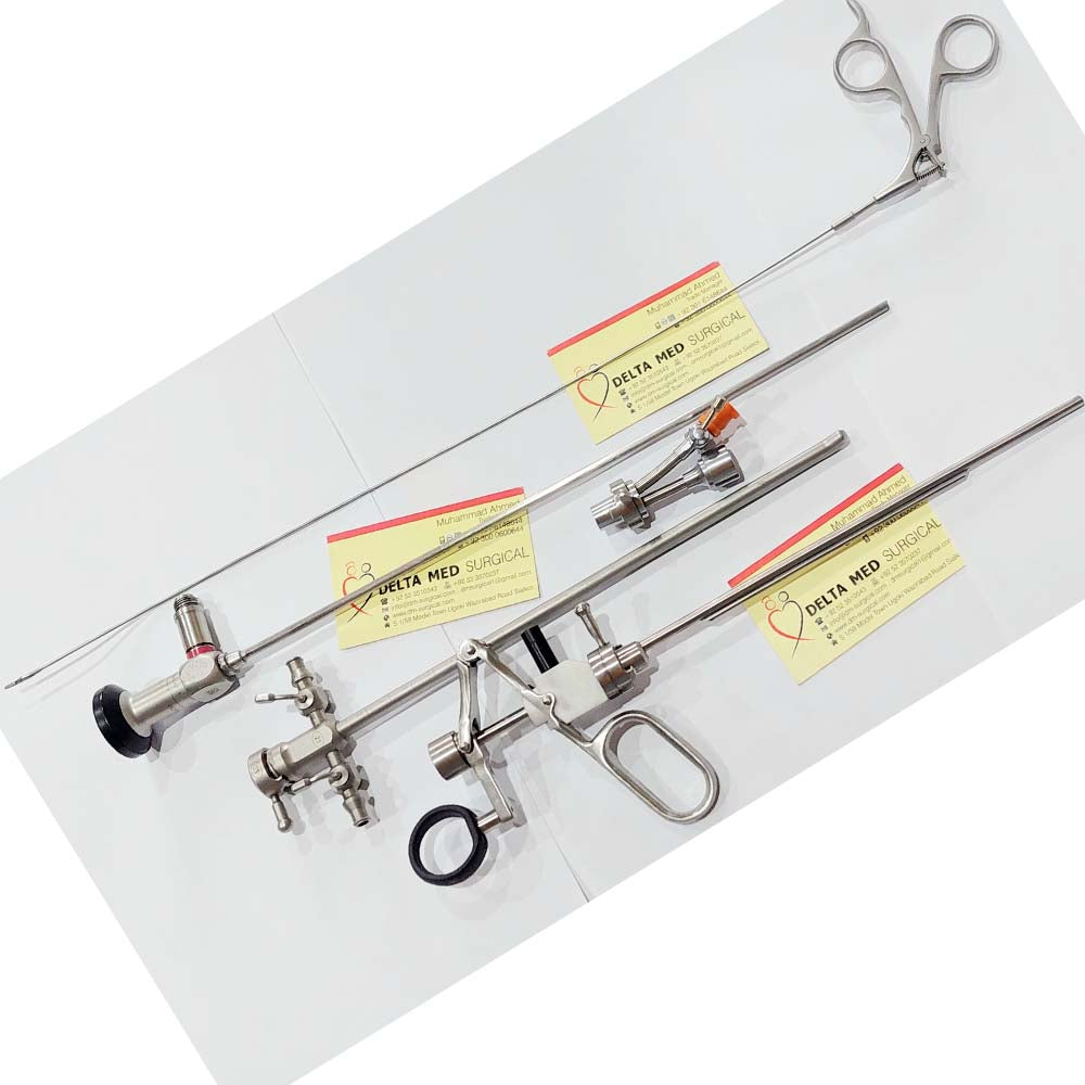 Complete Delta Med Surgical Cystoscope Set including HD telescope, multiple sheaths, and working bridge
