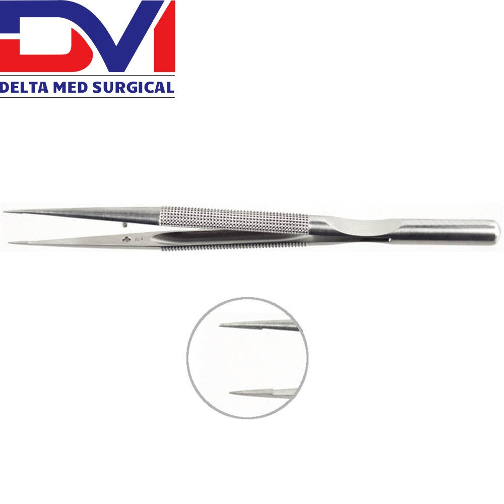 Micro Forceps, 6”(15cm), 8mm Round Handle, Counterweight W- Guide Pin 2mm, Platform 6 X 0.3mm, Straight