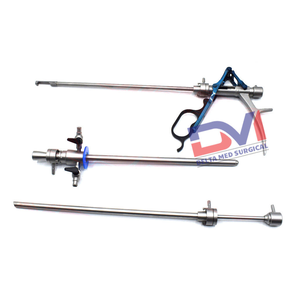 Complete Delta Med Surgical Urology Stone Punch Set showing the handle, sheath, and serrated crushing jaws