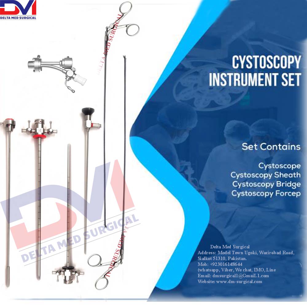 Complete Delta Med Surgical Cystoscope Set including HD telescope, multiple sheaths, and working bridge