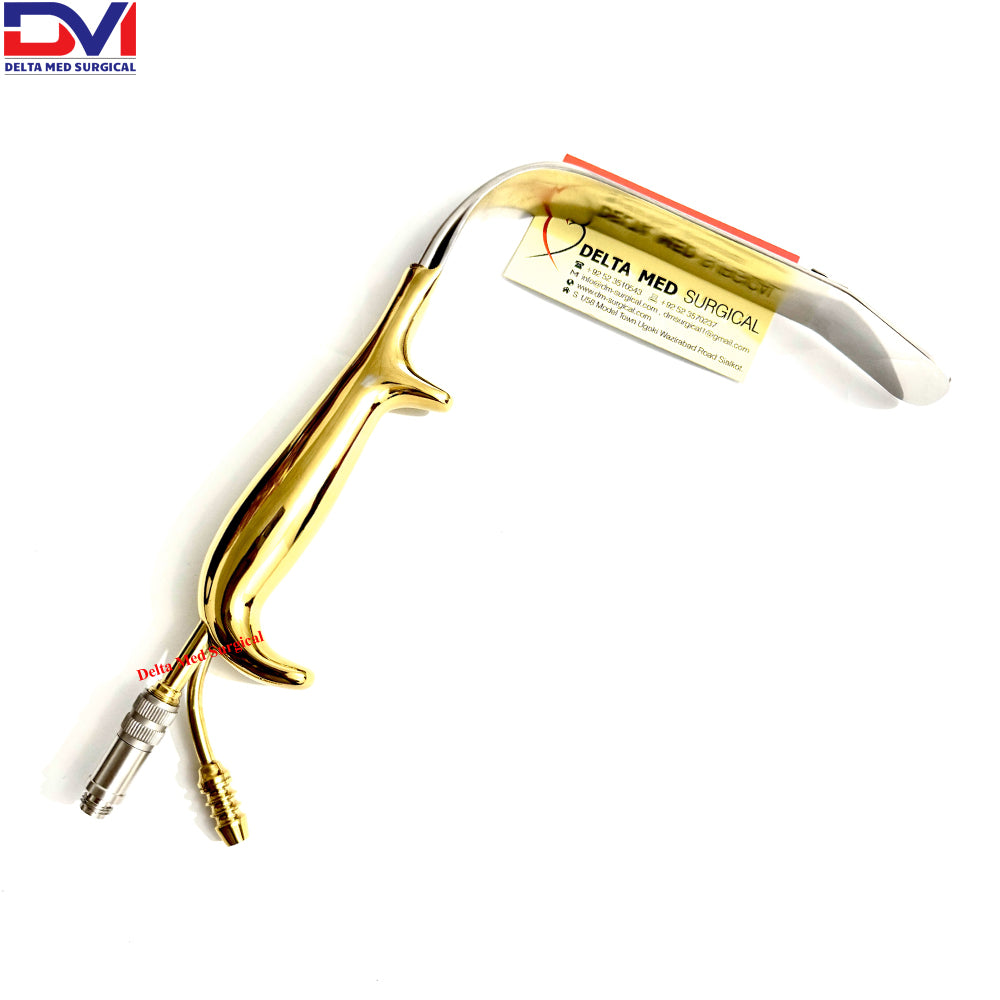 Delta Med Surgical Fiber Optic Breast Retractor featuring the integrated light port and serrated blade tip