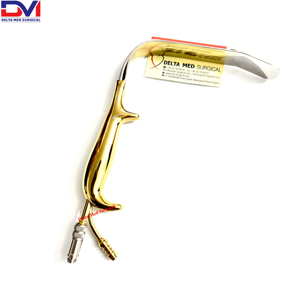 Delta Med Surgical Fiber Optic Breast Retractor featuring the integrated light port and serrated blade tip
