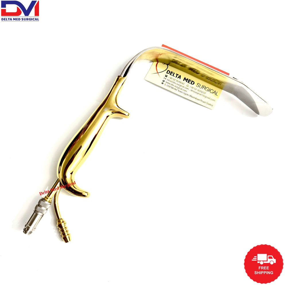 Delta Med Surgical Fiber Optic Breast Retractor featuring the integrated light port and serrated blade tip