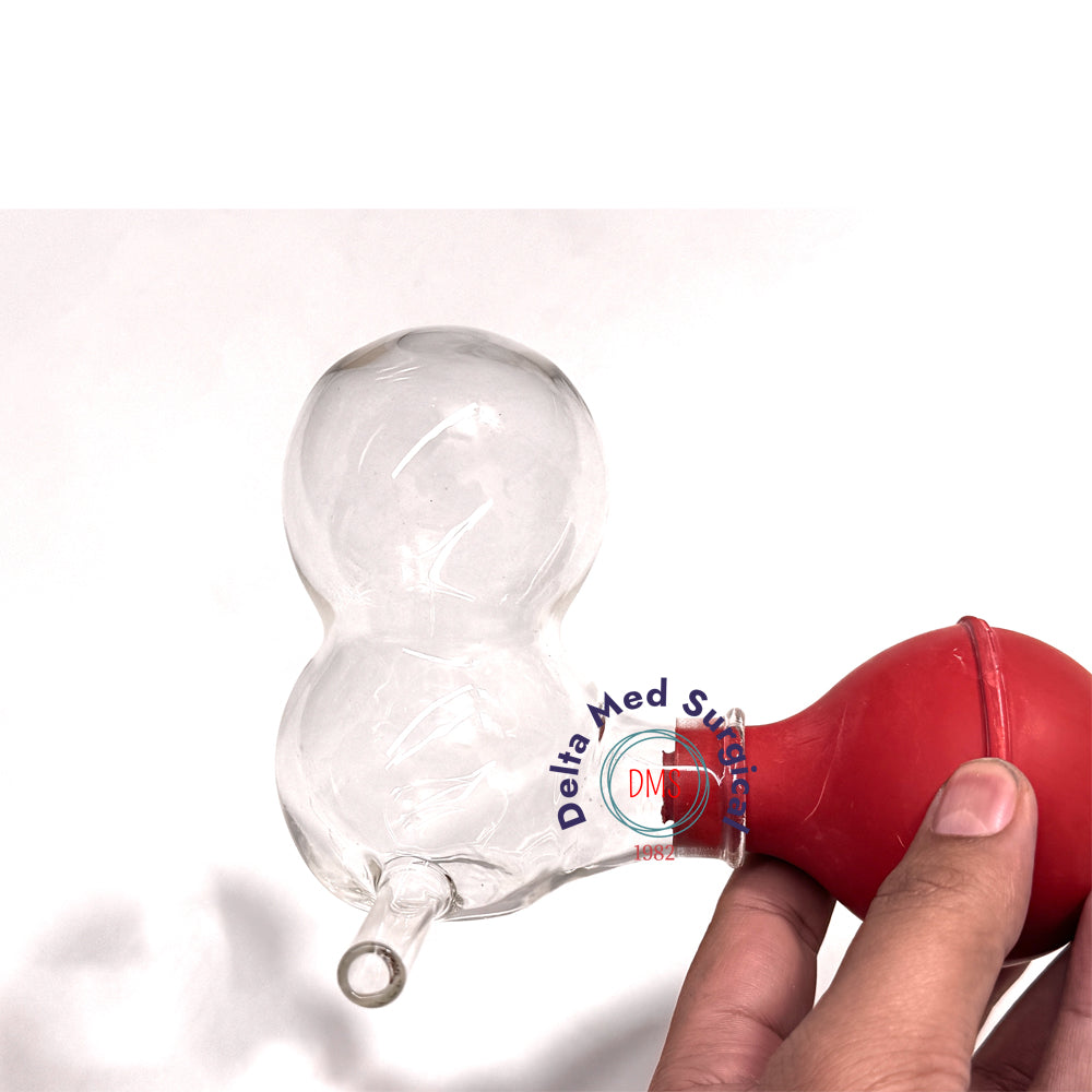 Delta Med Surgical Glass Ellik Evacuator with silicone suction bulb and stainless steel connectors