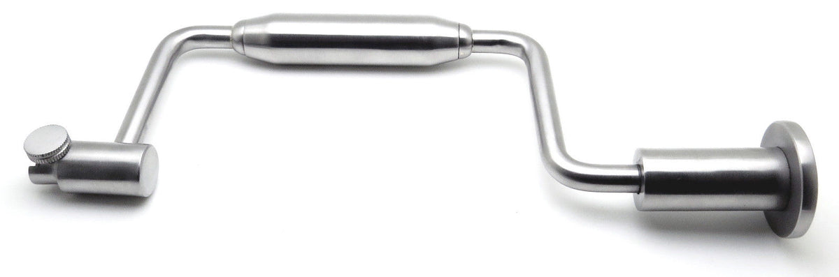 Complete 7-piece Delta Med Surgical Hudson Hand Drill Brace set with five burrs and extension bar in a surgical tray