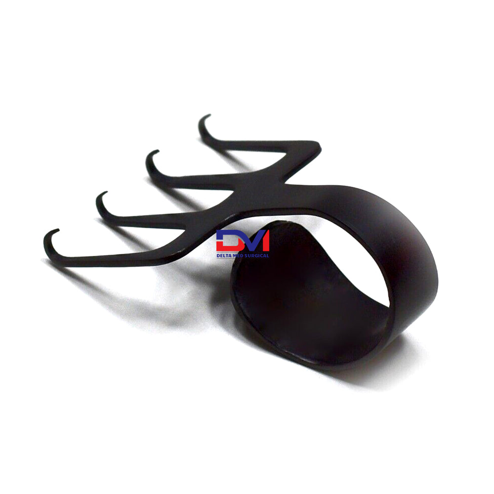 Delta Med Surgical Freeman Rake Retractor featuring a 38mm wide 4-prong head and a 5cm thumb ring handle